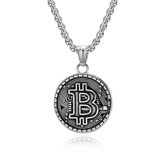 Kemstone Bitcoin Symbol Pendant Necklace for Men Stainless Steel Coin Style K-PT461