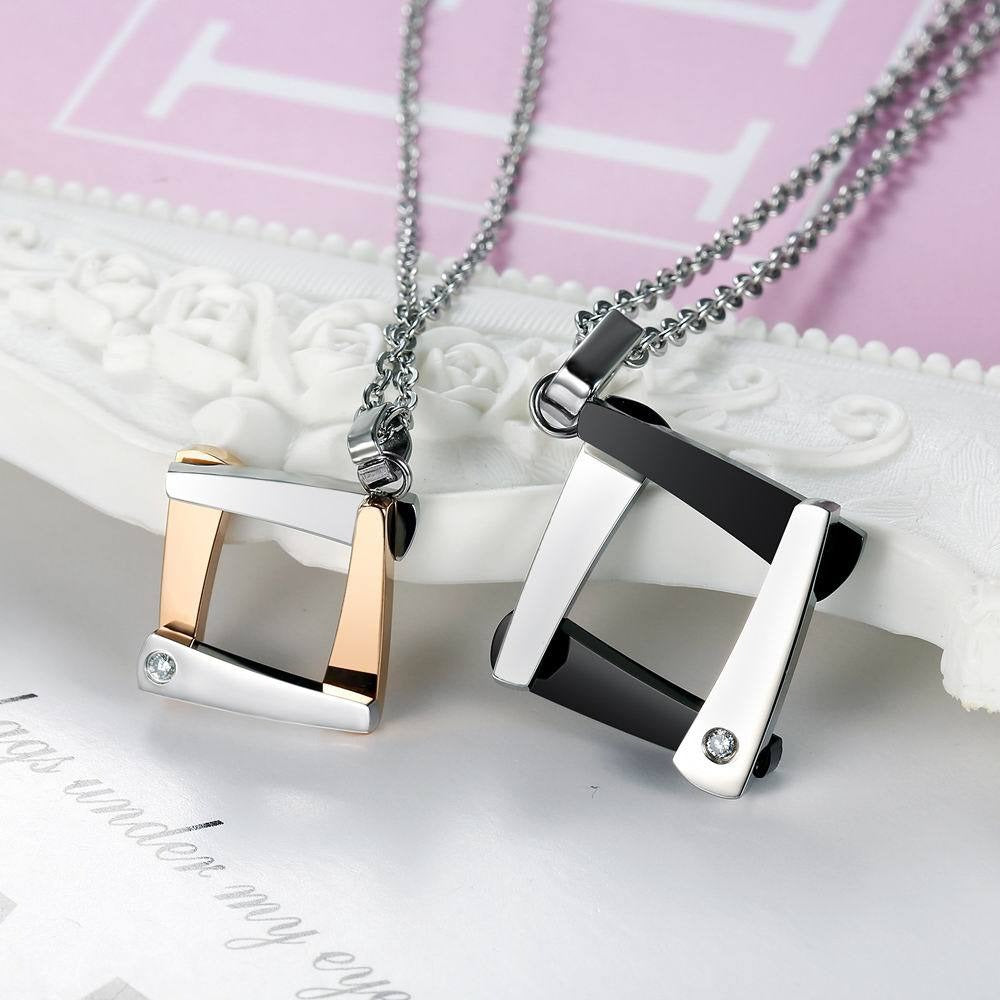 Kemstone Open Square Necklace for Men & Women Titanium Steel Two-Tone TN0052