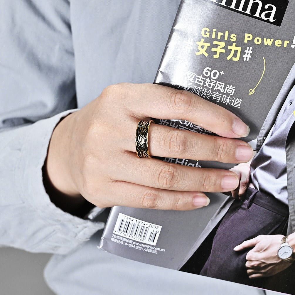 Kemstone Stainless Steel Horus Eye Ring for Men K-R820