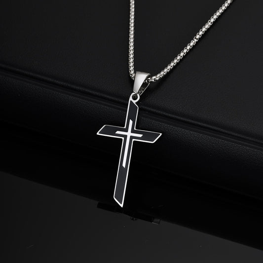 Kemstone Stainless Steel Black Resin Cross Pendant Necklace for Men PN-2178