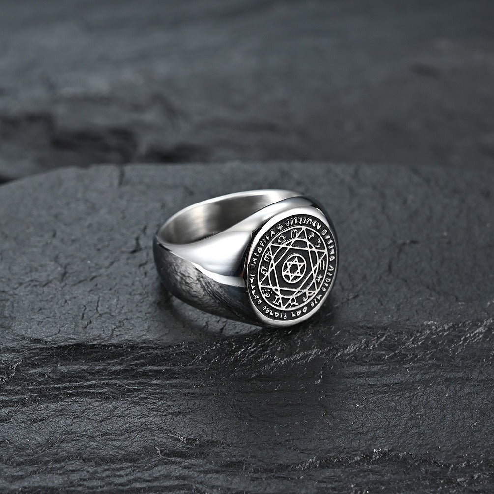Kemstone Zodiac Pattern Signet Ring for Men Stainless Steel Engraved Detail K-R435