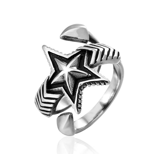 Kemstone Vintage Star Ring for Men Titanium Steel Black Detail R0050