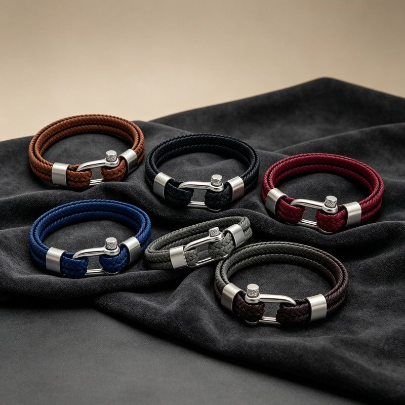 Kemstone Double Strand Braided Cord Bracelet for Men Stainless Steel Shackle Clasp KB214765-SJ