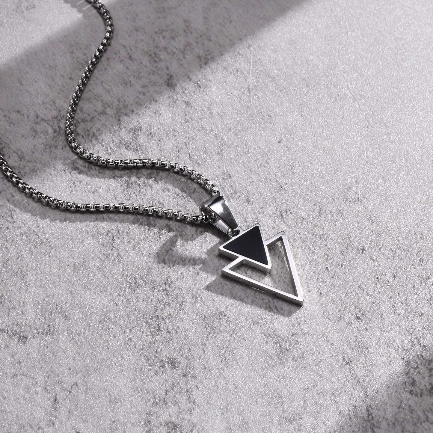 Kemstone Stainless Steel Triangle Pendant Necklace for Men – Black Enamel Geometric Design PN-1834