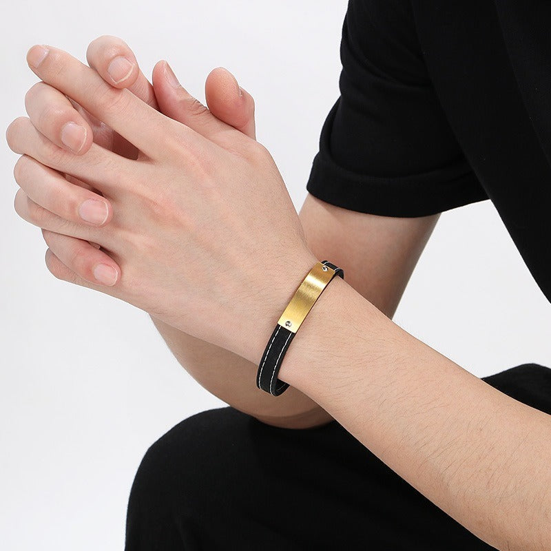 Kemstone Curved Bar Faux Leather Bracelet for Men KB186186-JZ