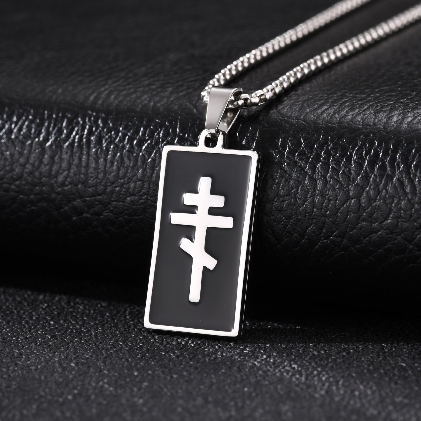 Kemstone Black Geometric Cross Pendant Necklace for Men Stainless Steel PN-2434
