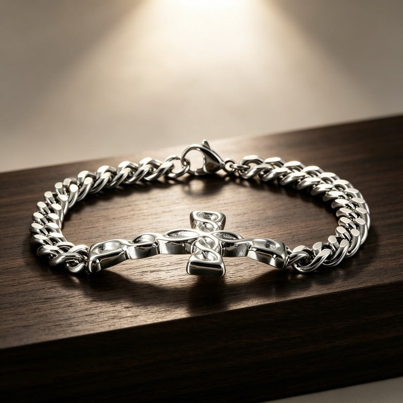 Kemstone Cross Cuban Link Bracelet for Men Titanium Steel Twisted Link KB124332-KFC
