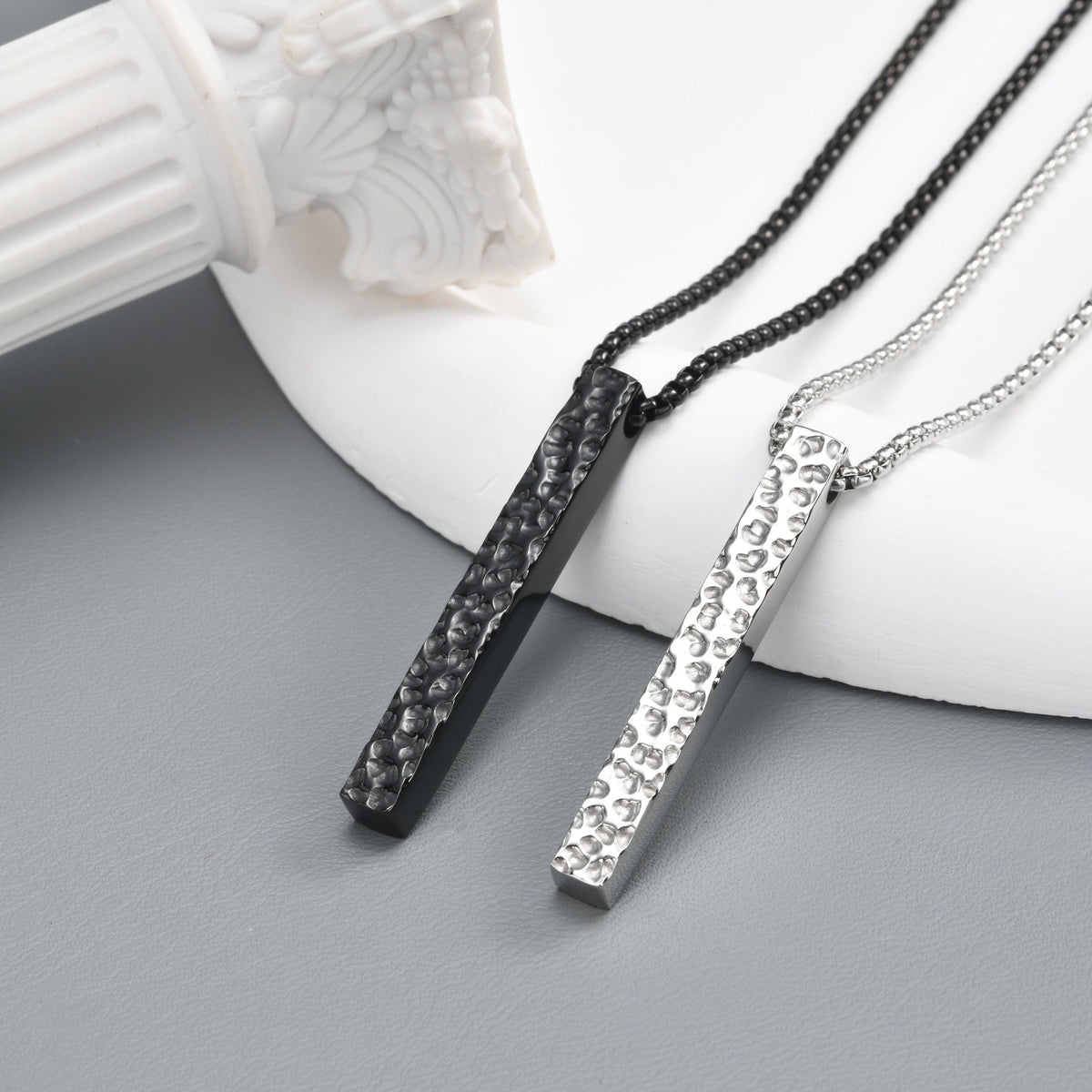 Kemstone Hammered Bar Pendant Necklace for Men Stainless Steel NC-3258