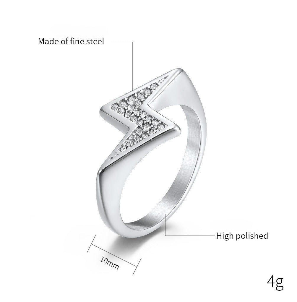 Kemstone Lightning Bolt Ring for Men Stainless Steel Stone Accent K-R644