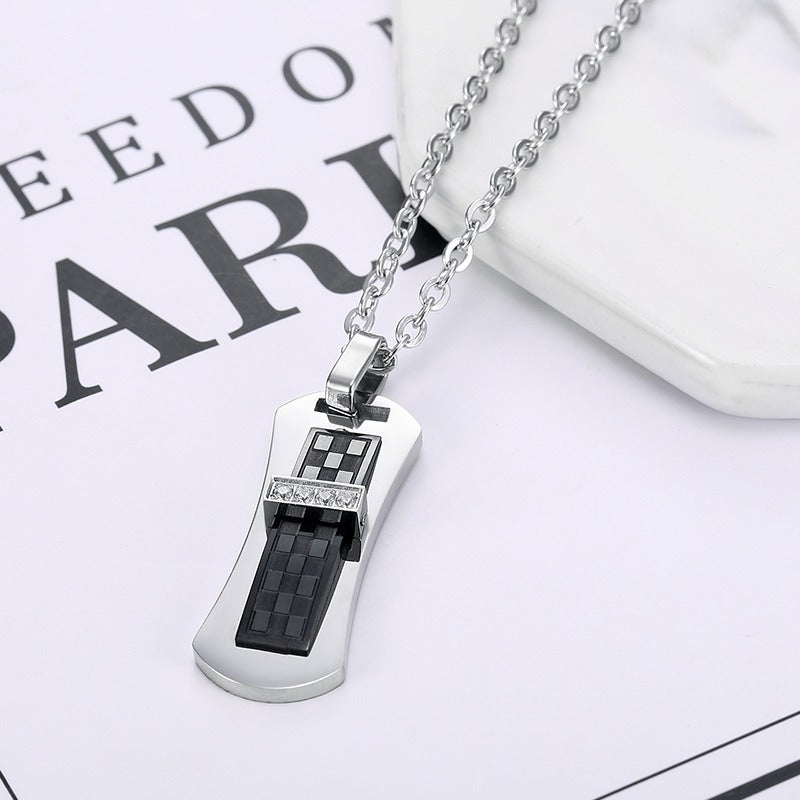 Kemstone Black Bar Pendant Necklace for Men Stainless Steel Geometric Cubic Zirconia Accent TN0373
