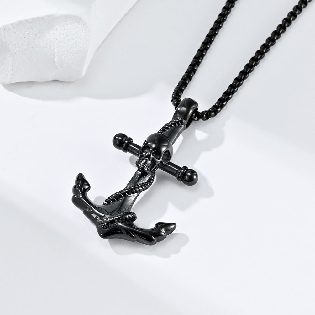 Kemstone Skull Anchor Necklace for Men Stainless Steel K-PT424
