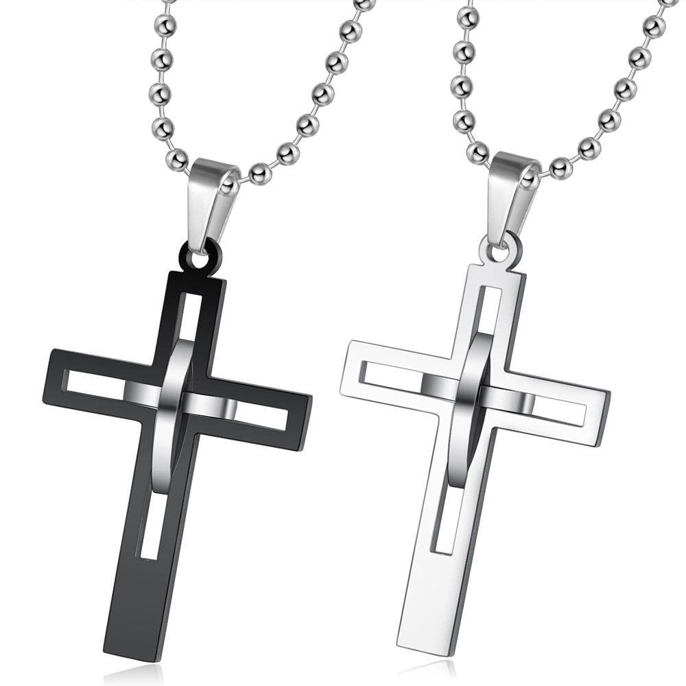 Kemstone Black Open Cross Pendant Necklace for Men Stainless Steel Geometric Design TN0125