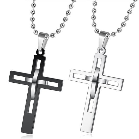 Kemstone Black Open Cross Pendant Necklace for Men Stainless Steel Geometric Design TN0125
