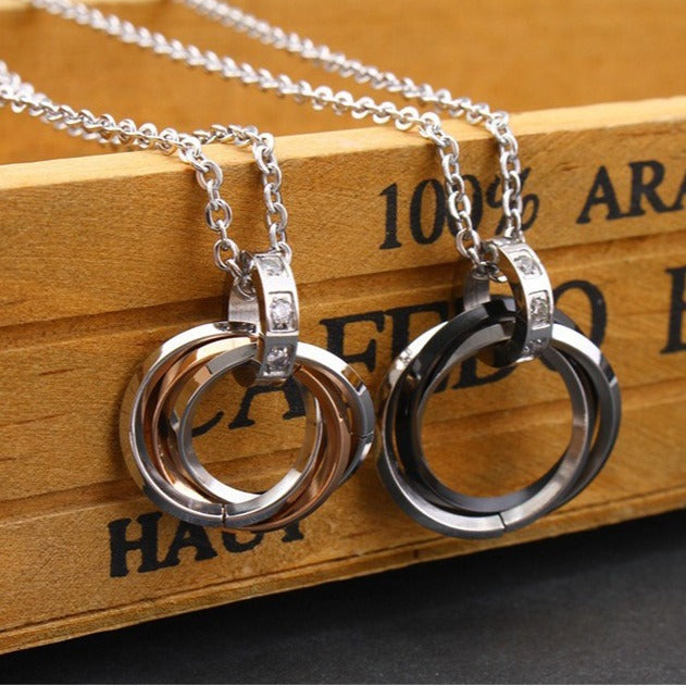 Kemstone Titanium Steel Interlocking Circle Pendant Necklace for Men & Women TN0053