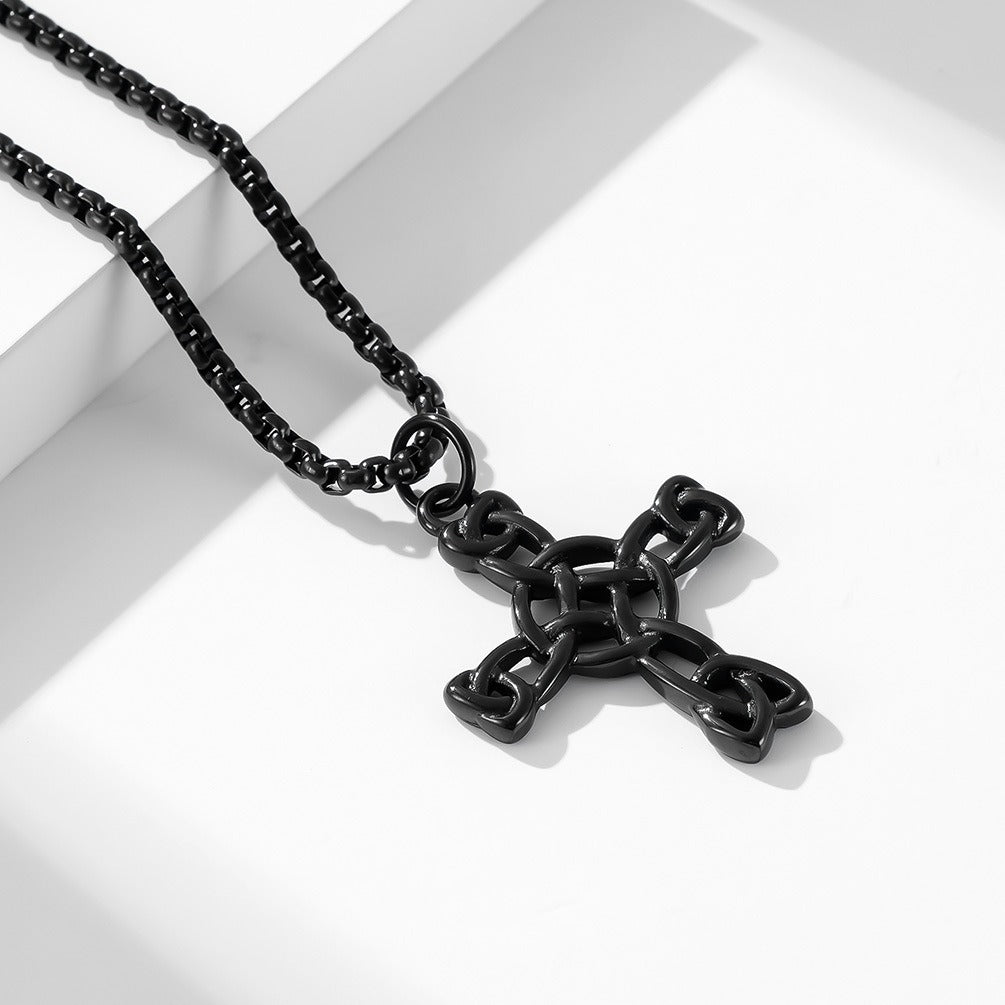 Kemstone Celtic Knot Cross Pendant Necklace for Men Stainless Steel Interwoven Detail K-PT416