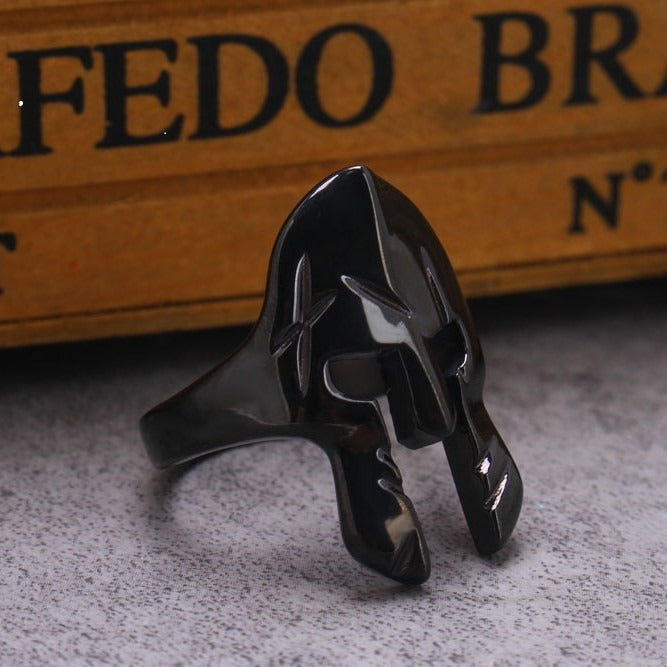 Kemstone Black Spartan Helmet Ring for Men Stainless Steel Vintage Style TR0058