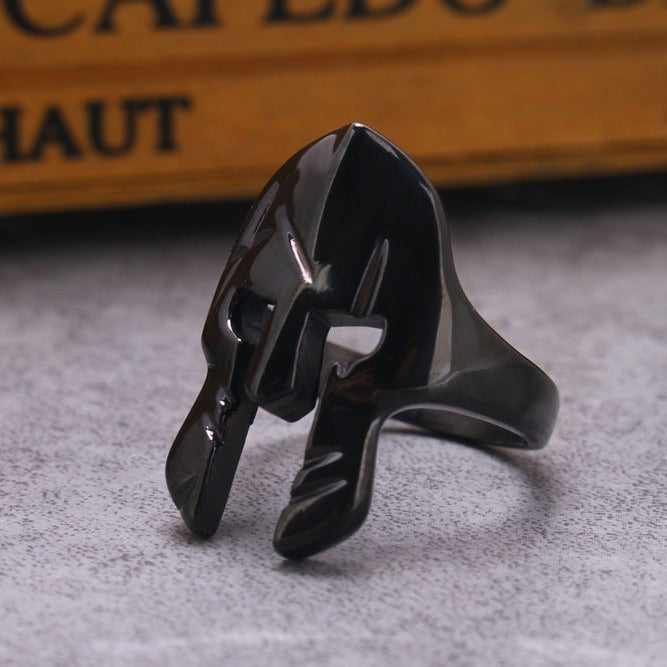 Kemstone Black Spartan Helmet Ring for Men Stainless Steel Vintage Style TR0058