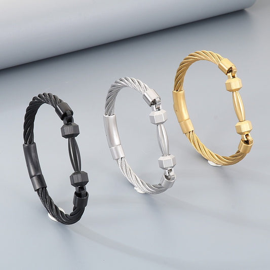 Kemstone Titanium Steel Barbell Cable Wire Bracelet for Men – Sporty Design KB210834-KFC