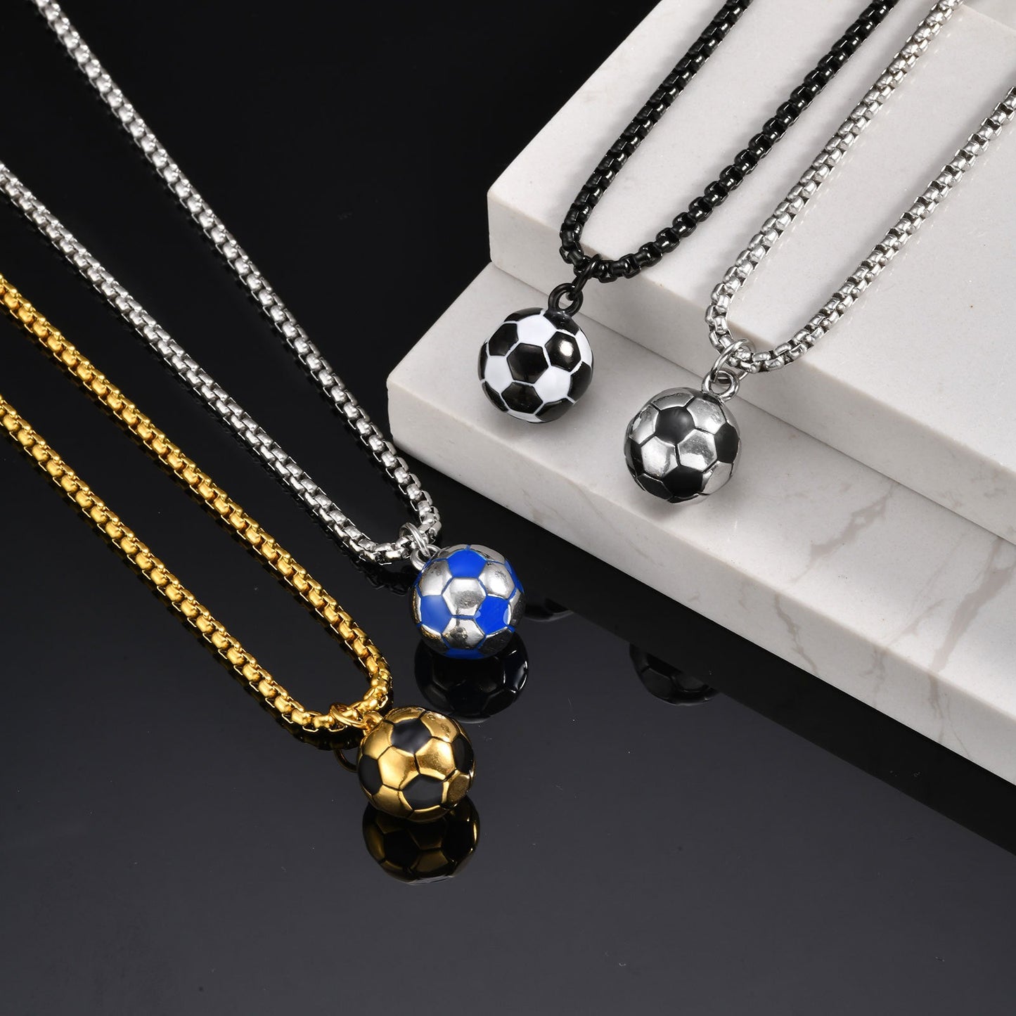 Kemstone Stainless Steel Soccer Ball Pendant Necklace for Men PN-1020G