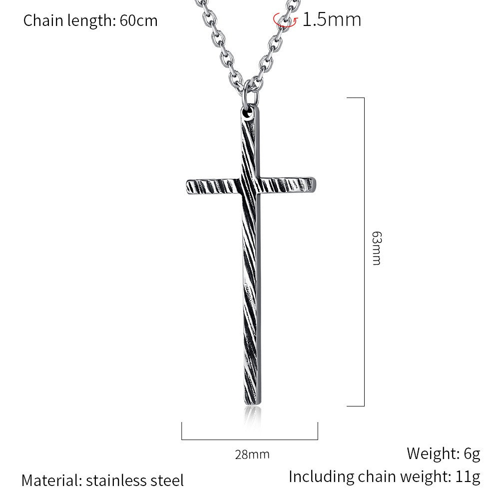 Kemstone Slim Textured Cross Pendant Necklace for Men Stainless Steel Vintage K-PT547