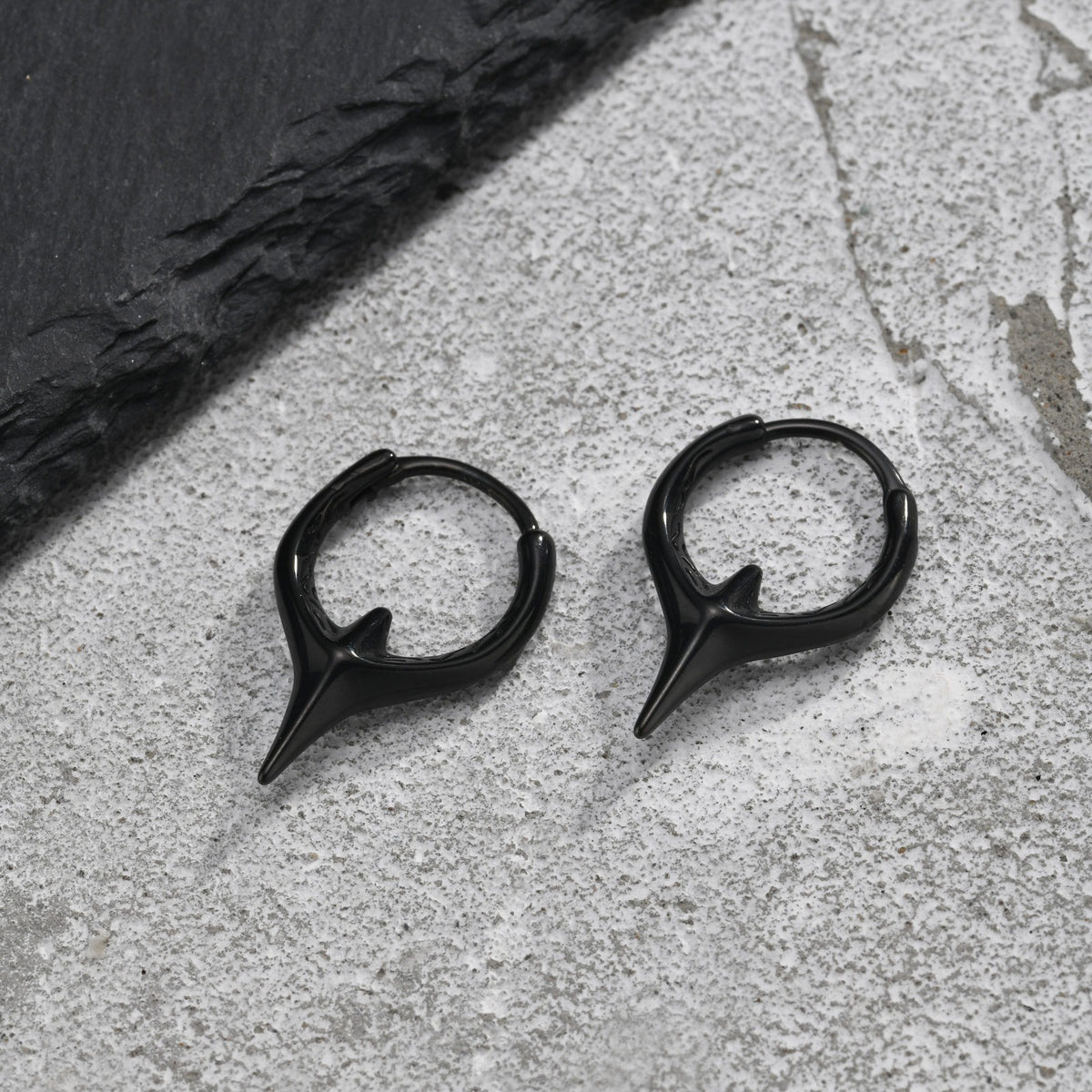 Kemstone Black Star Hoop Earring for Men Stainless Steel Four Point EH-829
