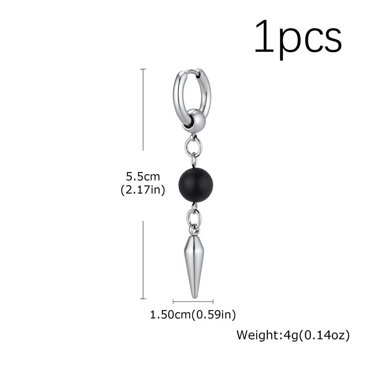 Kemstone Black Agate & Pin Inspired Spike Drop Earring for Men Stainless Steel ED-1075