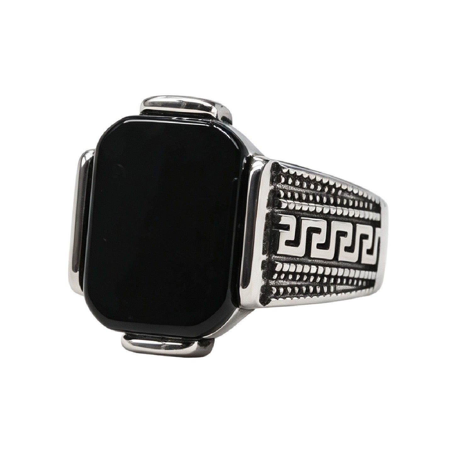 Kemston Square Tiger Eye Signet Ring for Men Titanium Steel Vintage Texture R7012