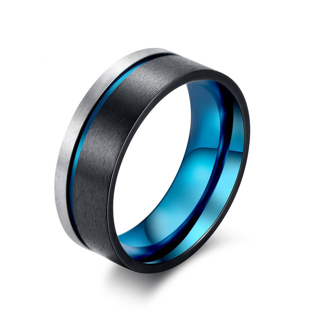 Kemstone Titanium Steel Black Ring with Blue Inner Band for Men K-R237