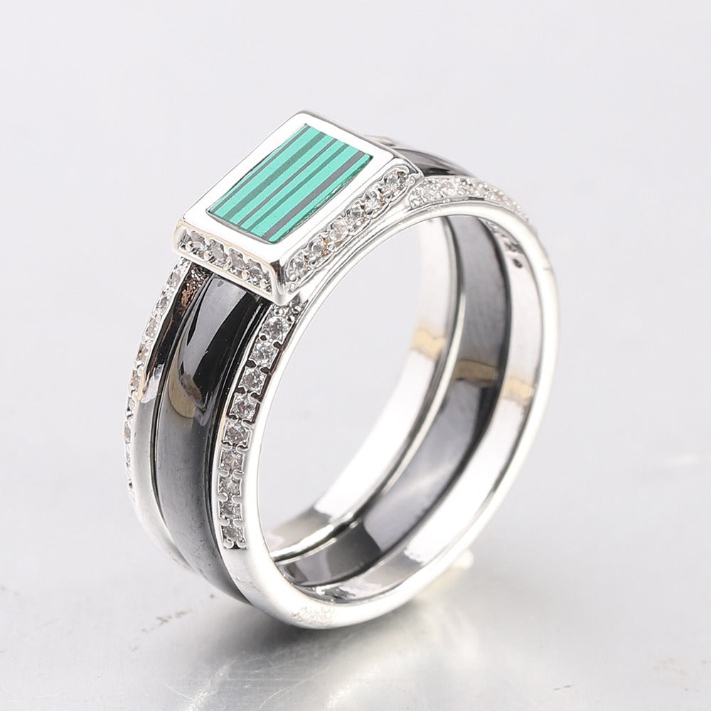 Kemstone Ceramic Ring for Men & Women Square Center Geometric Couple Band CM1066