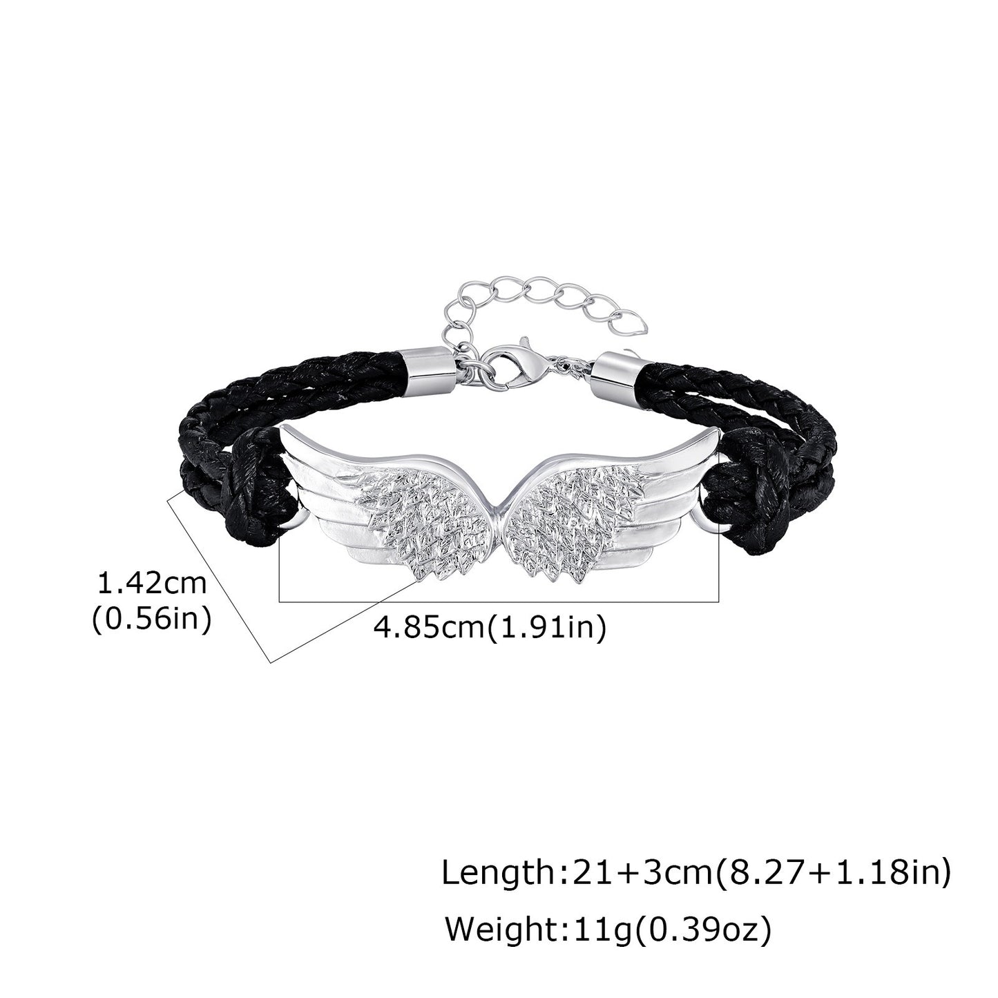 Kemstone Wing Leather Bracelet – Triple Layer Black PU Strap for Men BL-823S