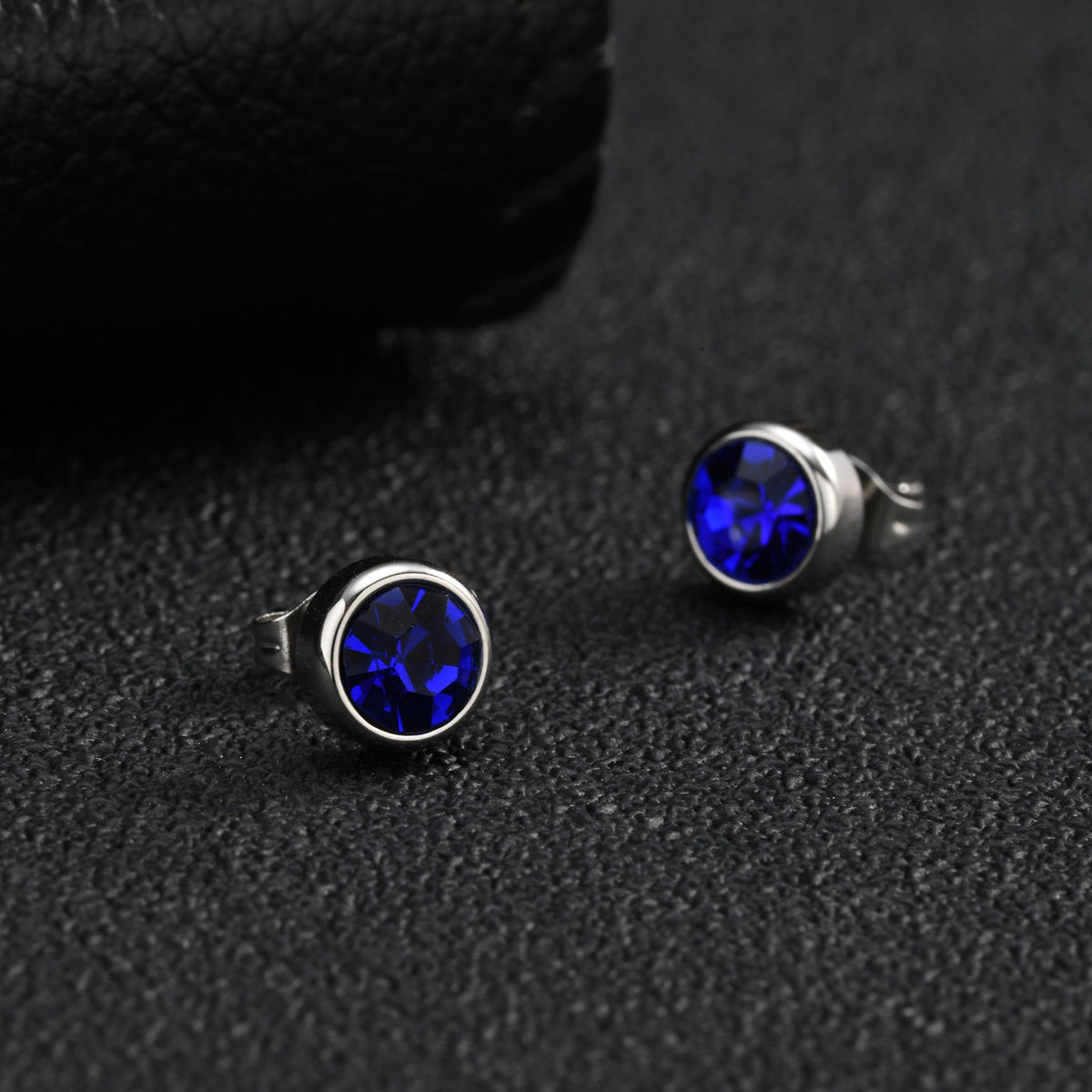 Kemstone Blue Cubic Zirconia Stud Earring for Men Stainless Steel ES-171
