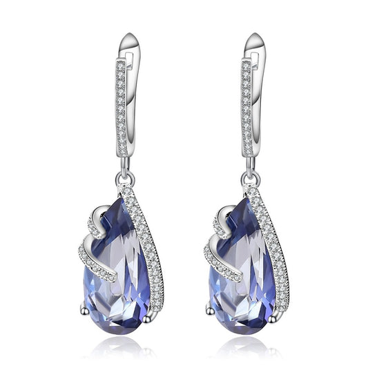 Blue Mystic Quartz Waterdrop Earrings | Kemstone 925 Silver Vintage Dangle with White Zirconia