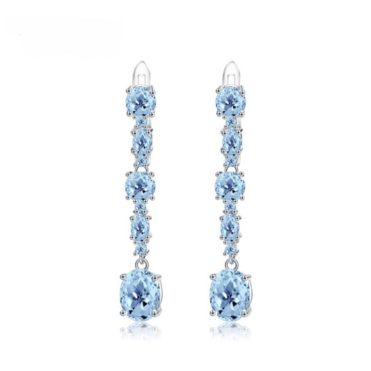 Kemstone Handcrafted Blue Topaz Drop Earrings | Natural Gemstone, S925 Sterling Silver French Hook