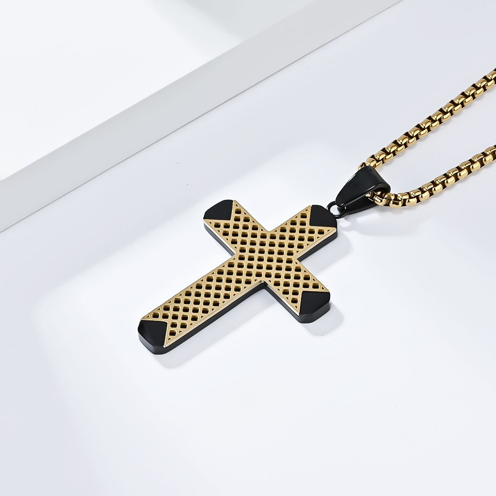 Kemstone Stainless Steel Two-Tone Lattice Cross Necklace for Men K-PT558