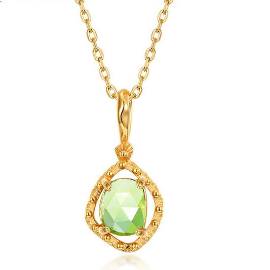 Collar con colgante de peridoto natural, diseño original, hecho a mano por Kemstone | Collar de oro y plata de ley S925 | Collar con colgante bohemio geométrico | Cadena de piedras preciosas, 45 cm