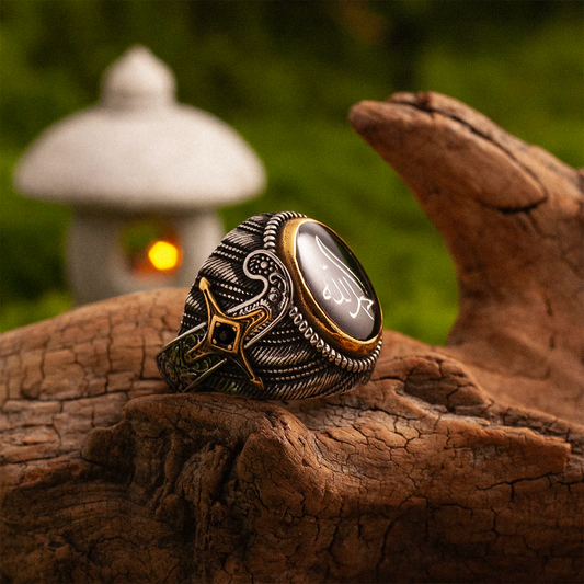 Kemstone Divine Protector Ring – Black Gold Titanium Steel Men's Statement Ring with Sword Engravings NWR-520552