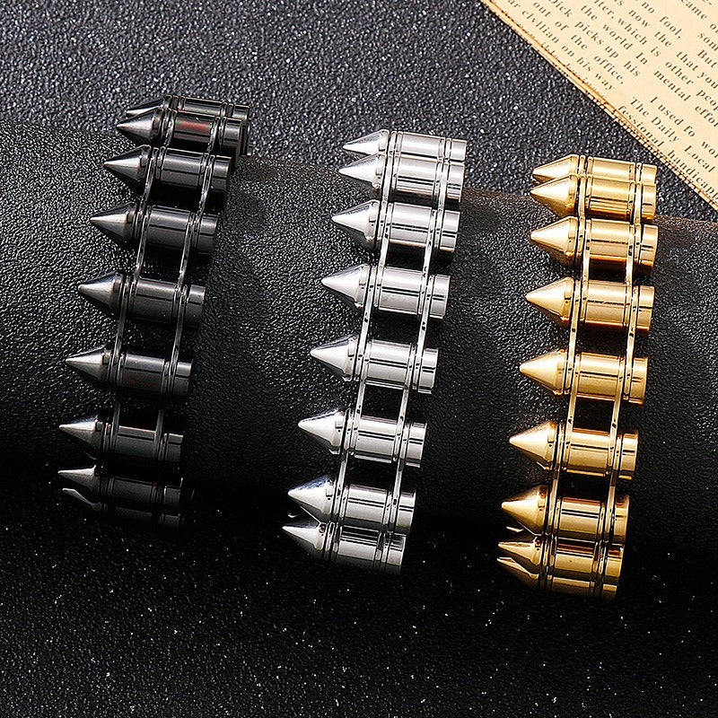 Kemstone Bullet Spike Bracelet – Stainless Steel Rugged Biker Men’s Jewelry KB149758