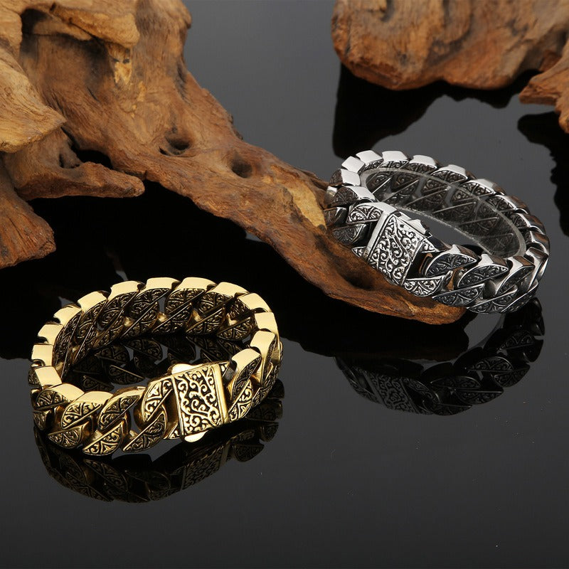 Kemstone Engraved Tribal Titanium Steel Cuff Bracelet – Bold Handcrafted Style KB122860