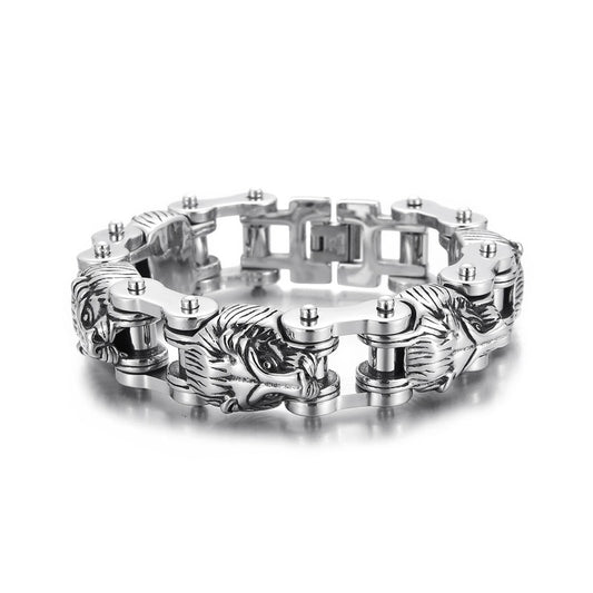 Kemstone Bold Lion Head Titanium Steel Motorcycle Chain Bracelet for Men KB153352