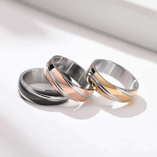 Kemstone Men’s Stainless Steel Ring – Slanted Stripe Design, IP Gold Plated Bold Minimalist Band R-057