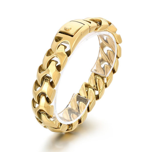 Kemstone Bold Punk Titanium Steel Square Buckle Dragon Bone Chain Bracelet Handmade 22CM KB112527-BD
