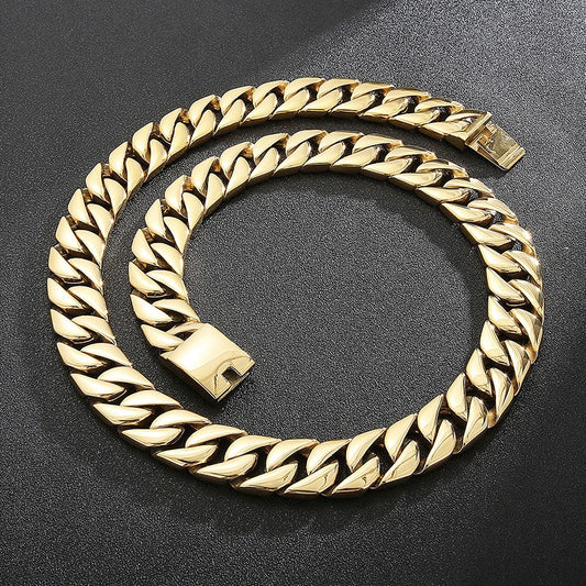 Kemstone Men’s Heavy 24mm Cuban Link Chain Necklace – Stainless Steel Streetwear Jewelry Bold Punk Style KN10319-D