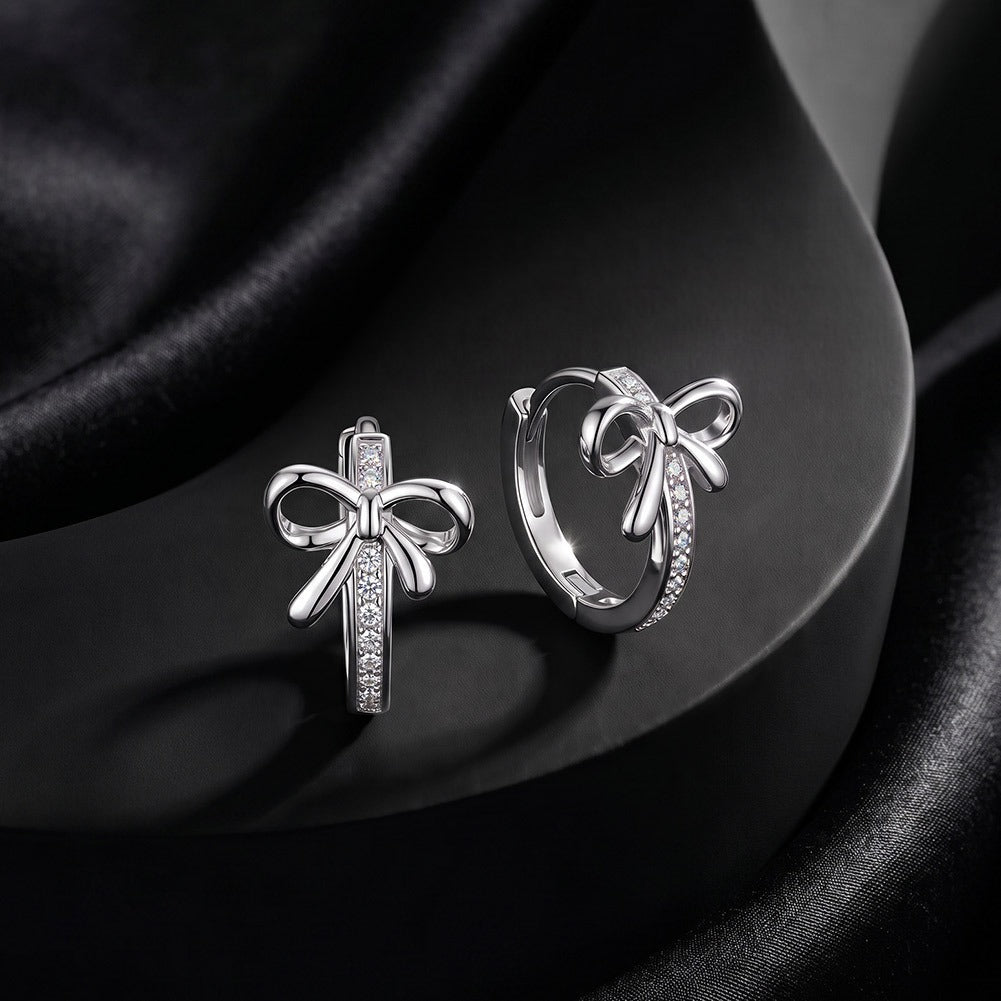 Kemstone Bow Moissanite Hoop Earrings for Women 925 Sterling Silver SMOE37