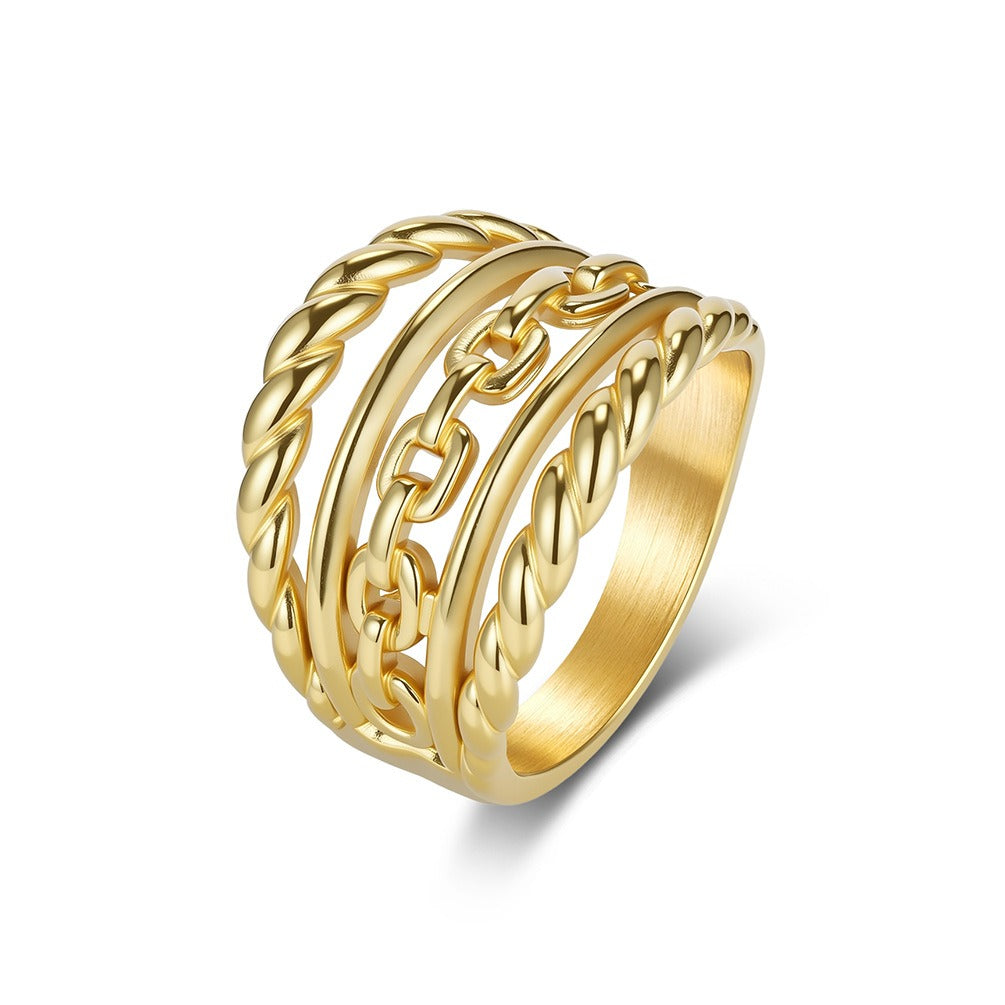 Kemstone Braided Chain Link Ring for Men & Women Stainless Steel K-R1103