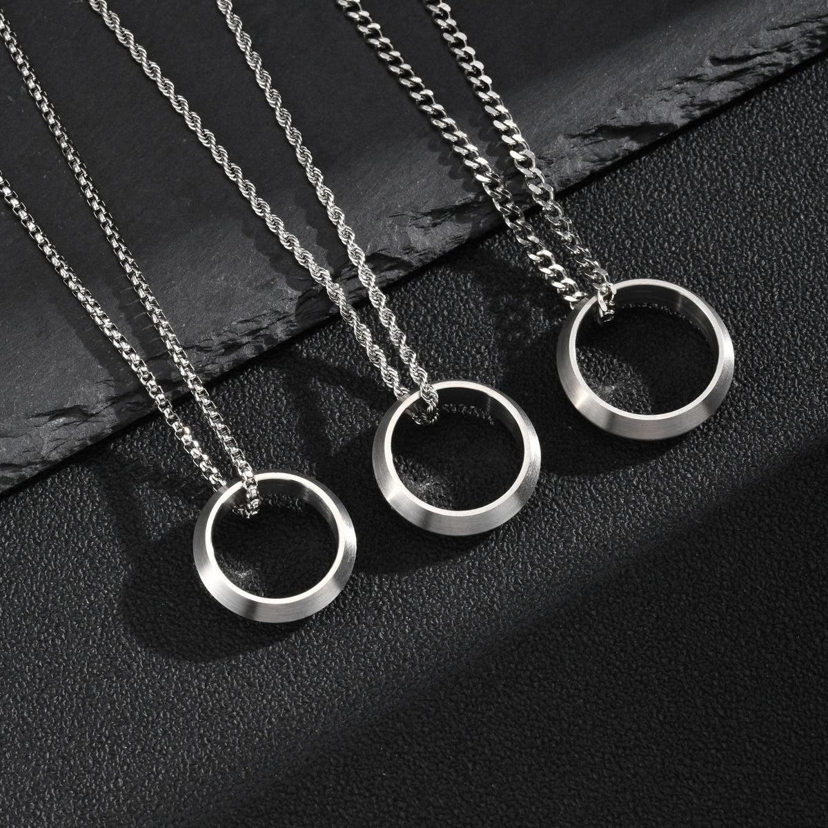Kemstone Stainless Steel Brushed Ring Pendant Necklace for Men PN-1764