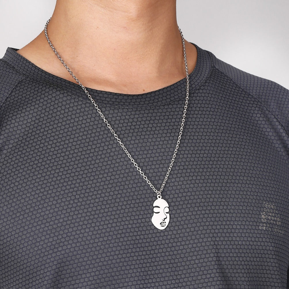 Kemstone Titanium Steel Abstract Face Necklace for Men K-PT205
