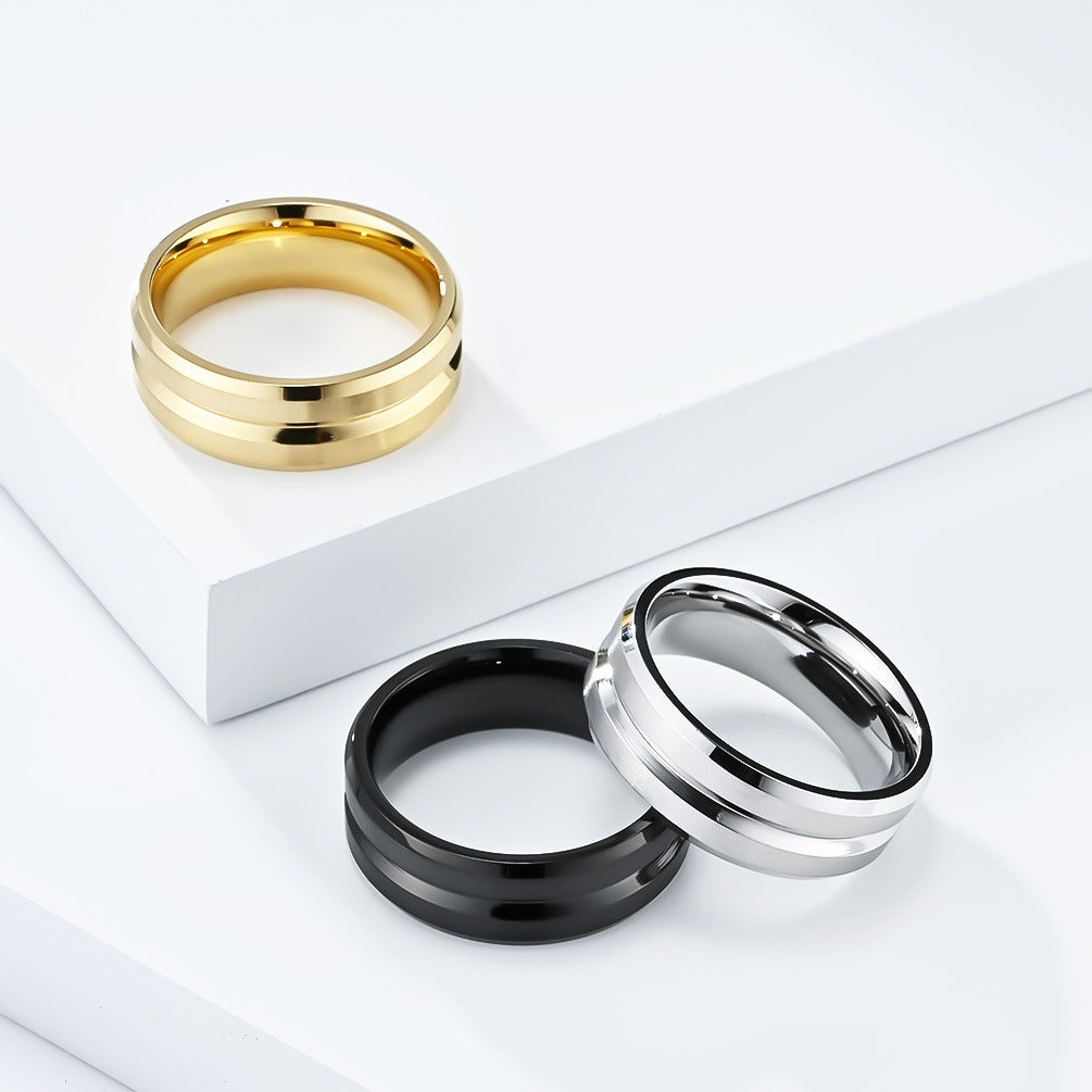 Kemstone Stainless Steel Brushed Grooved Ring for Men & Women K-R786