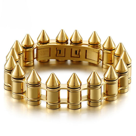 Kemstone Bullet Spike Bracelet – Stainless Steel Rugged Biker Men’s Jewelry KB149758
