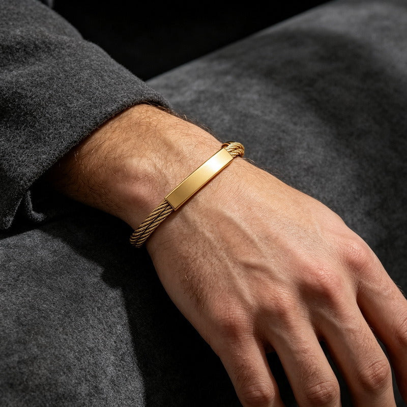 Kemstone Titanium Steel Cable Cuff Bracelet for Men Curved Plate KB146616-KLHQ