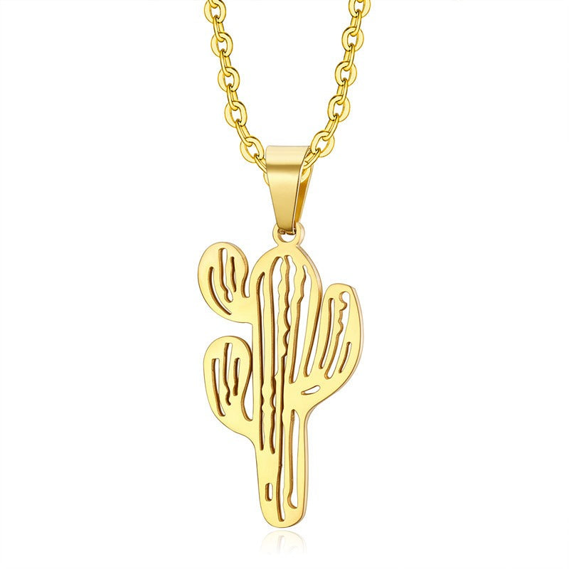 Kemston Cactus Pendant Necklace for Men Titanium Steel Openwork TN0298